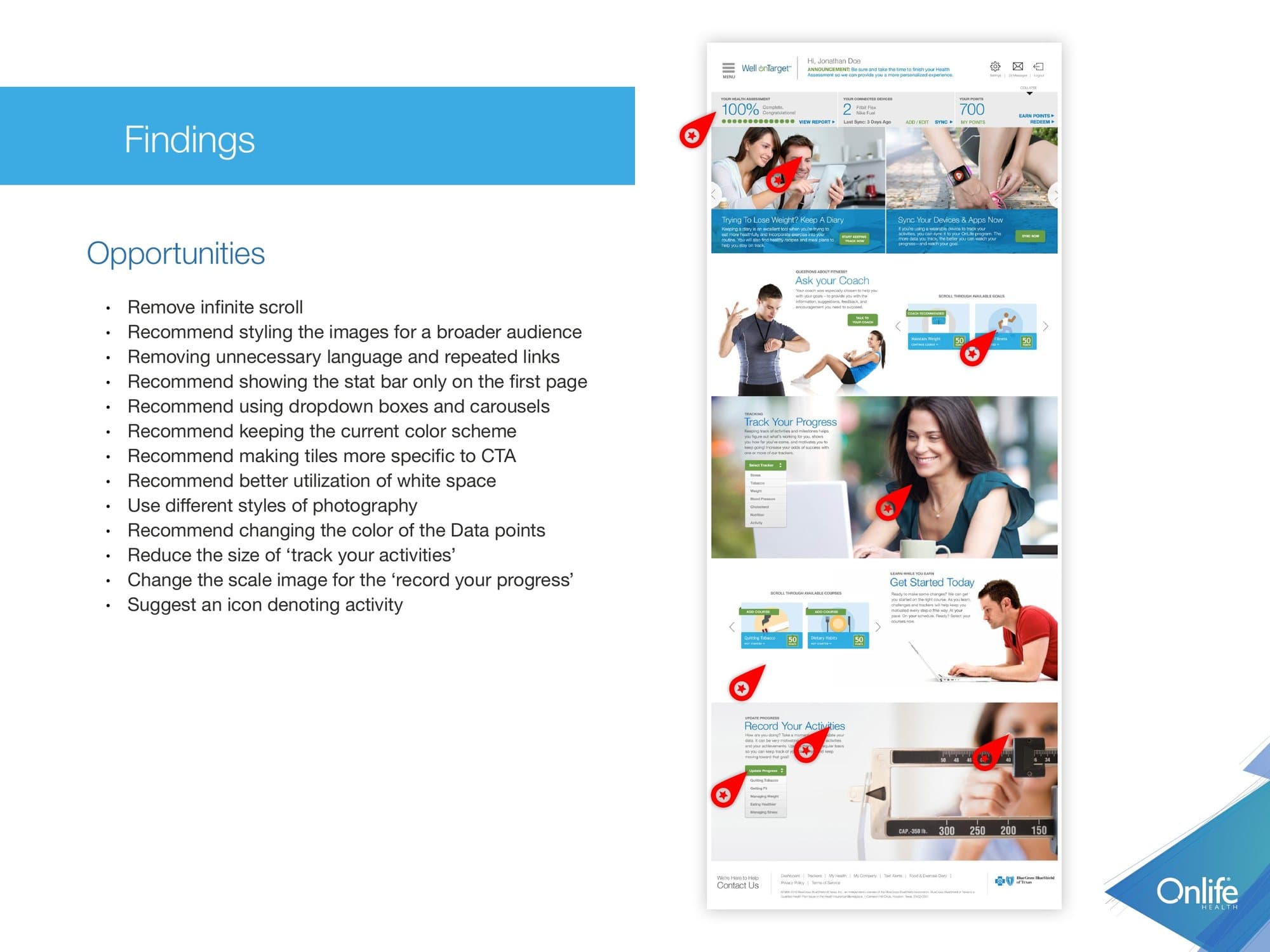 Report page listing opportunities