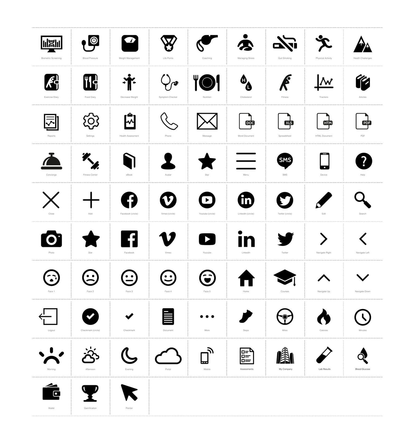 The complete icon set, drawn in a single weight