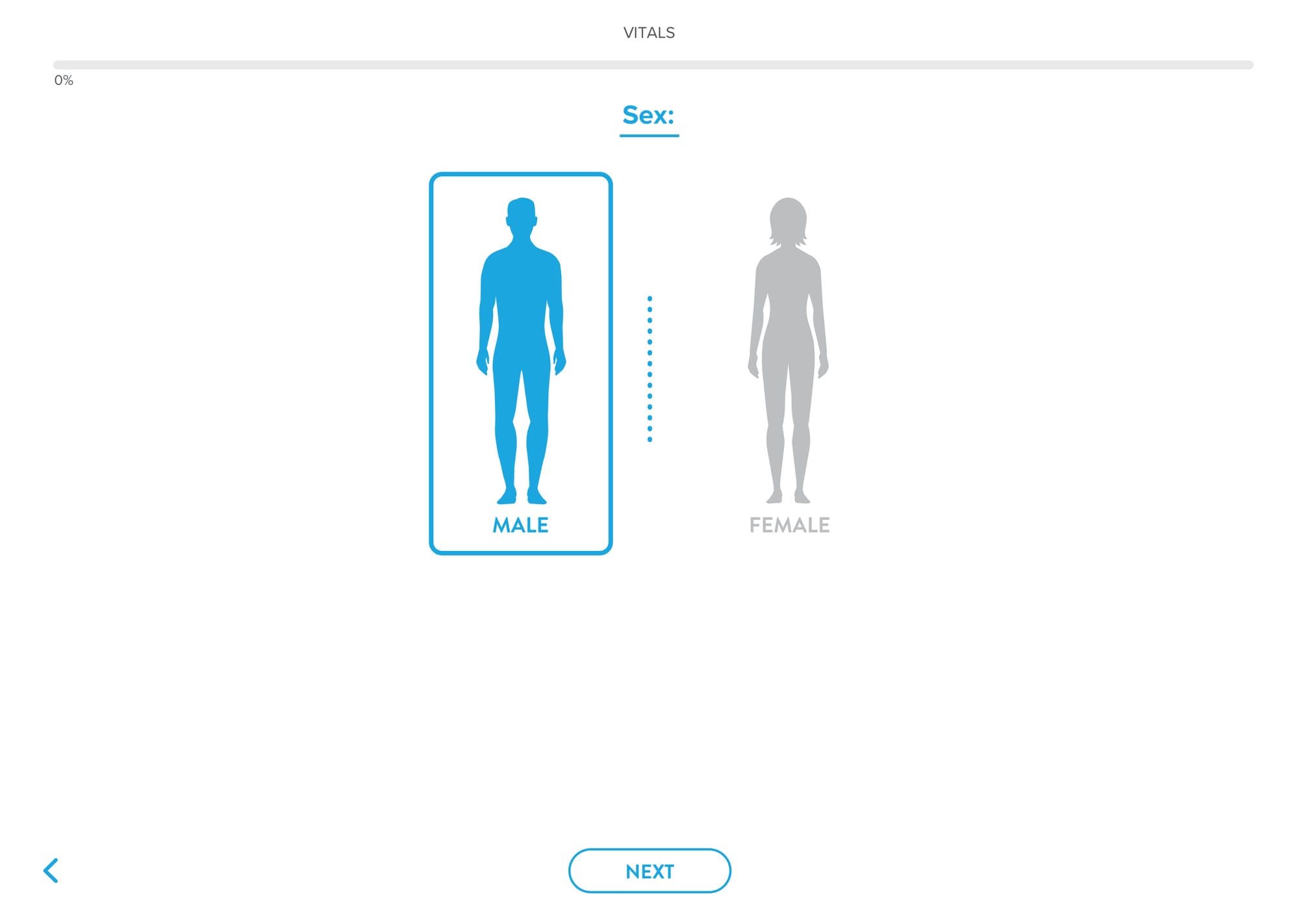 Health assessment question asking for sex with two body outlines to choose from
