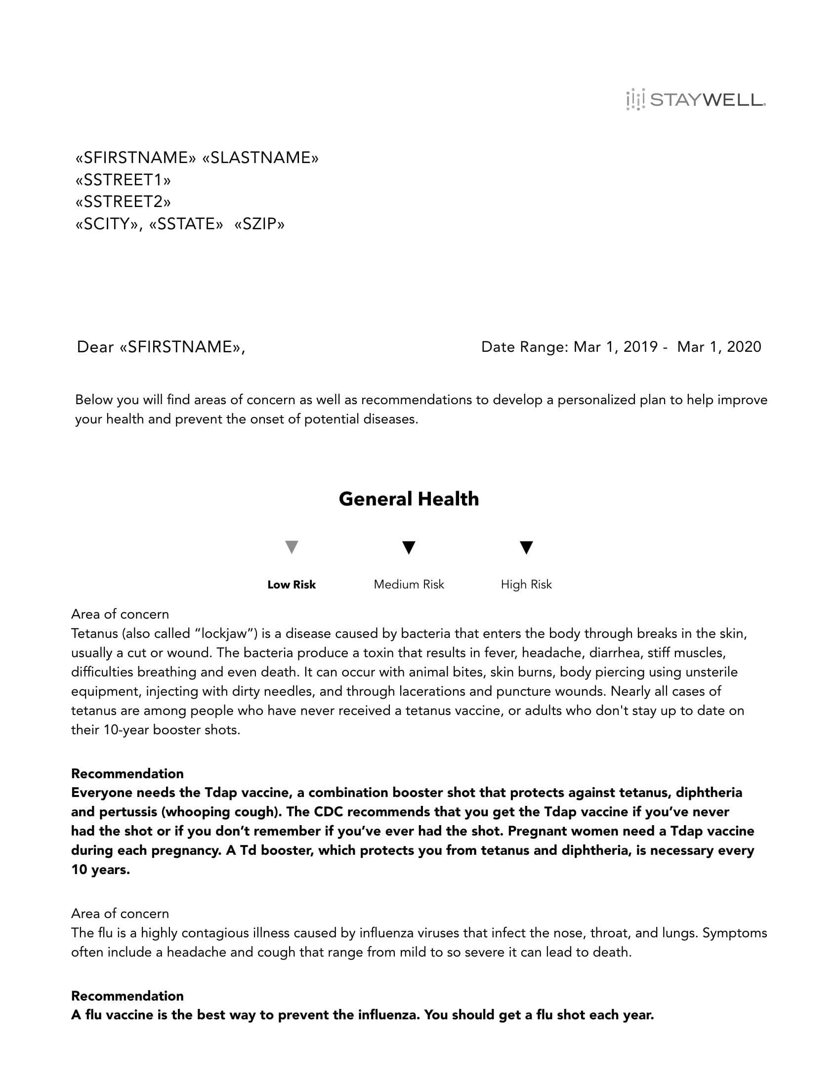 First page of the printed results report