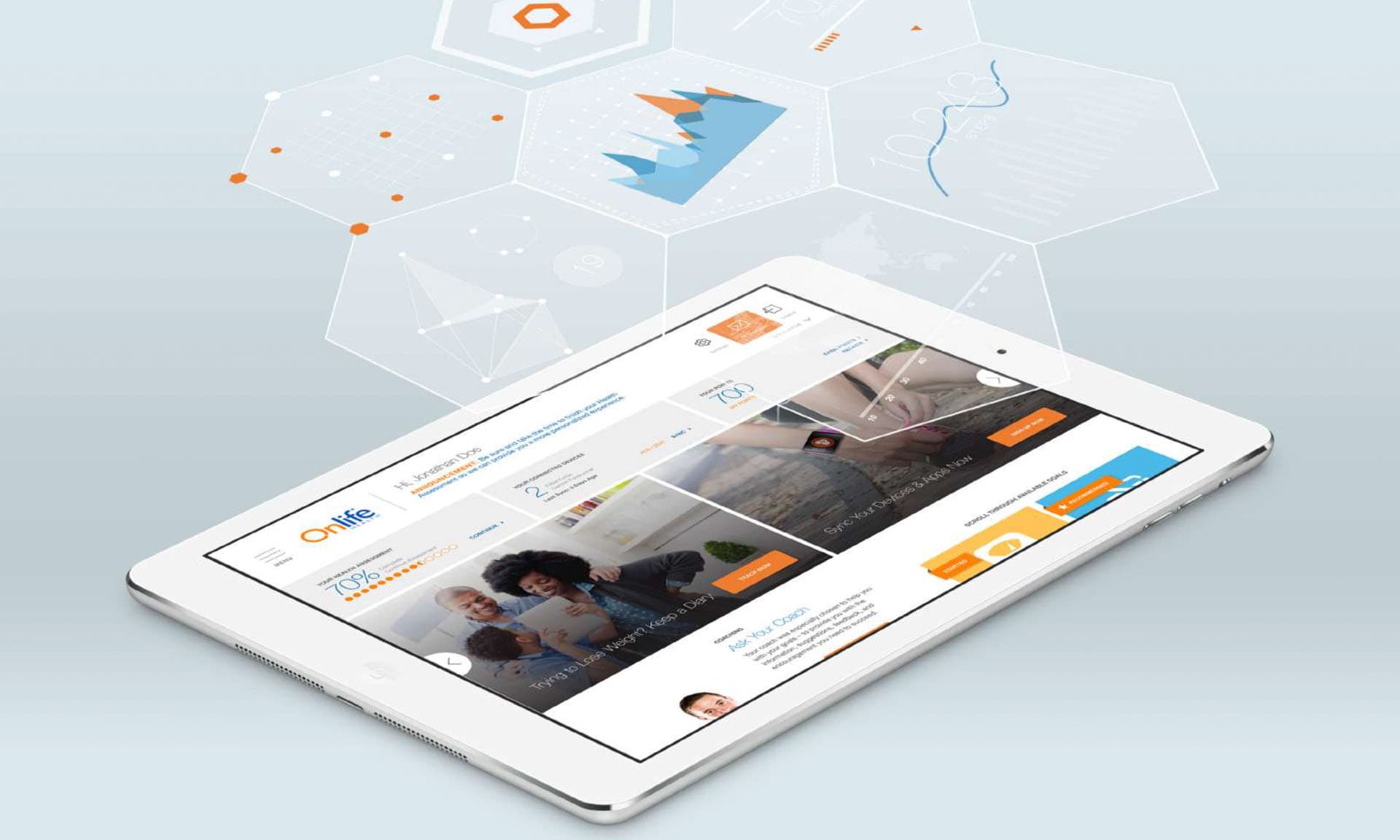 Onlife Health platform on iPad with data visualization